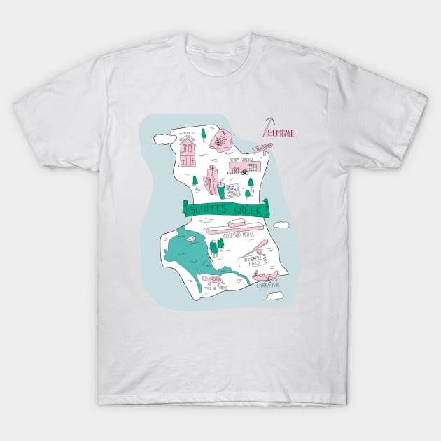 The Town of Schitt's Creek, hand drawn map of all of the town landmarks. T-Shirt by YourGoods